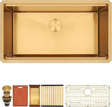 Gold Undermount Kitchen Sink,16 Gauge SUS304 Stainless Steel All In One Workstation Sinks with Full Set Accessories