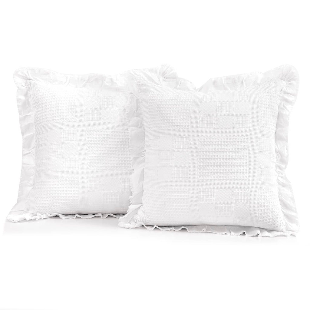 Waffle Pillow Covers 18x18 Set of 2 Cotton Throw Pillow Covers Stone Washed Square Pattern Pillow Shams Decorative
