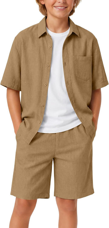 Boys 2 Pieces Linen Outfits shorts Sets
