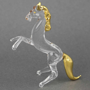 Horse Clear with Gold - Hand Blown Figurine Collectible Glass Art Stallion Clear Sculpture 3-1/2 Inches Tall