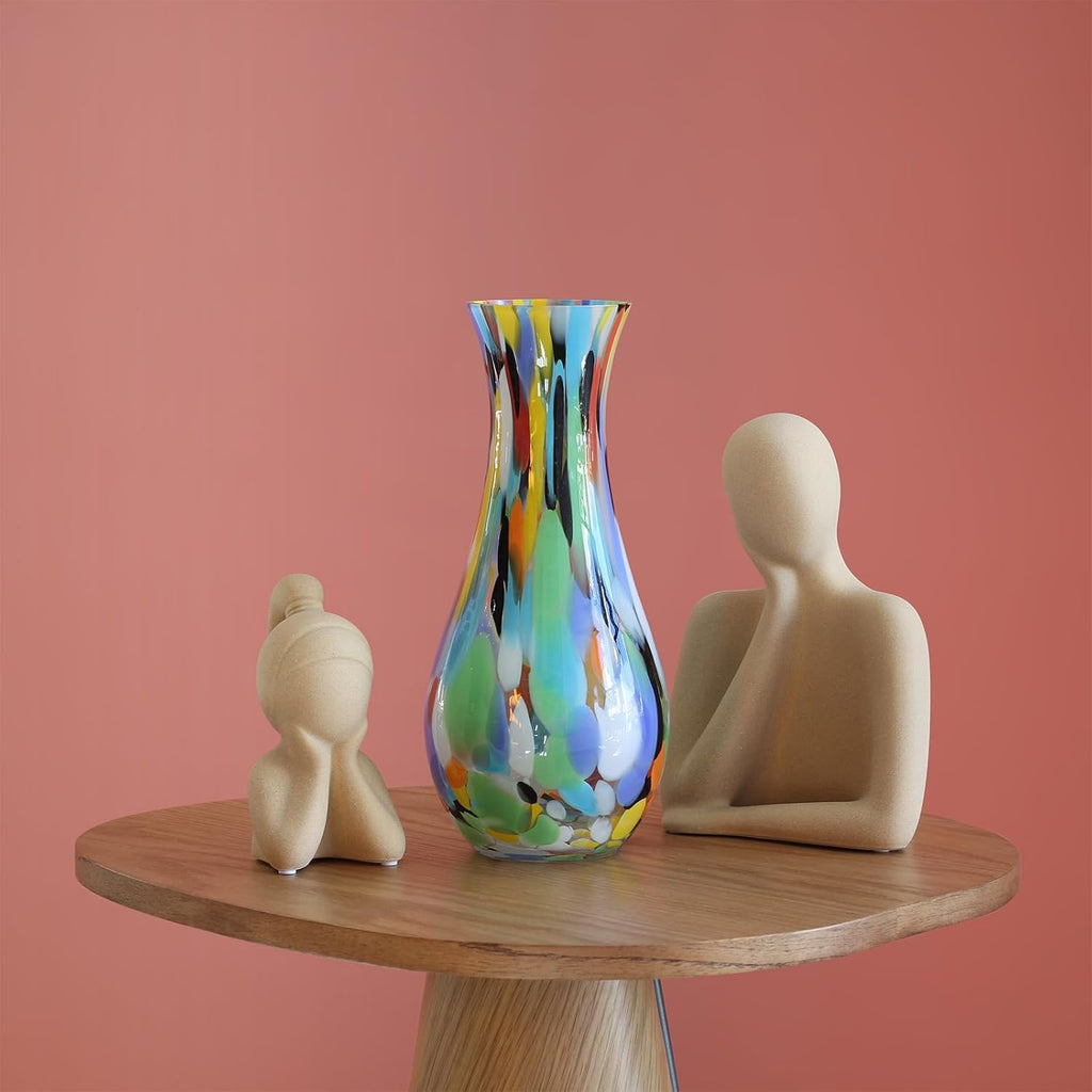 Murano Style Art Glass Vase Hand Blown Colorful Confetti Effect Home Decor | Hand Blown Glass Vase, Decorative Table