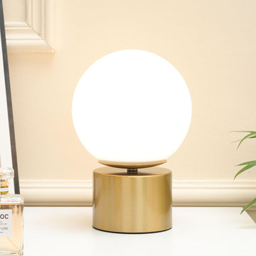 9 Inch Modern Gold Globe Table Lamp, Vintage Mid Century Round Table Lamp with Milk White Glass Shade Metal Base
