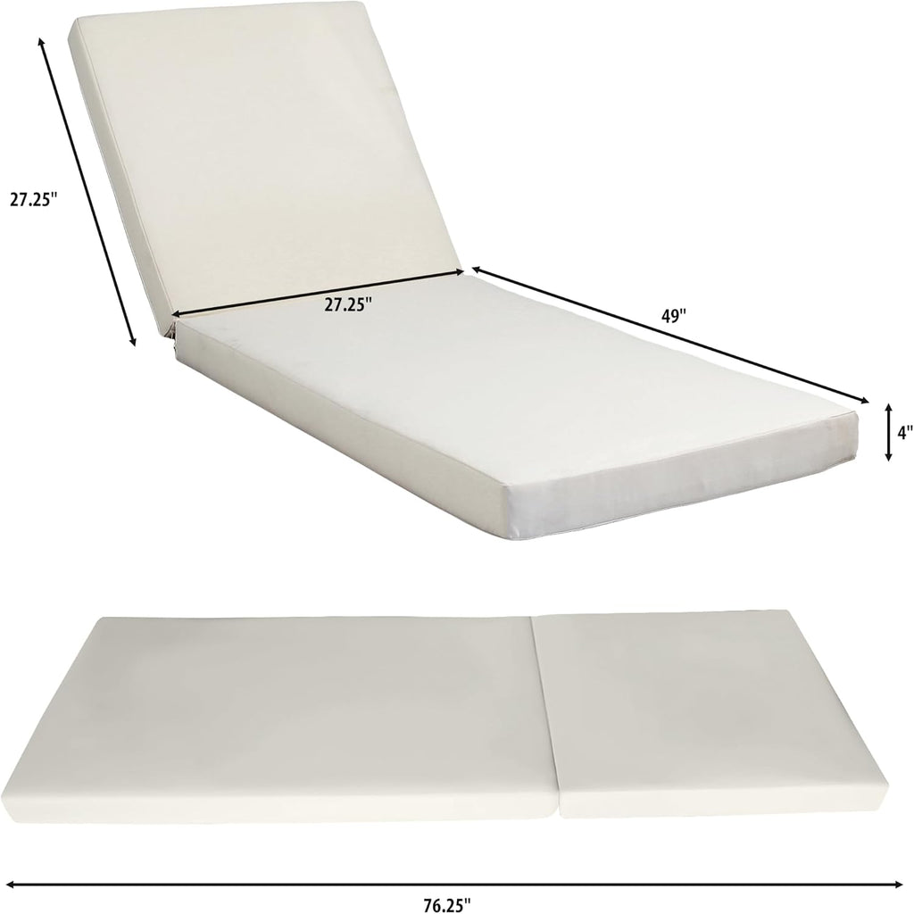 Acacia Wood Chaise Lounge with 4'' Cushion, Outdoor 79'' Patio Recliner Chair with 4-Position Adjustable