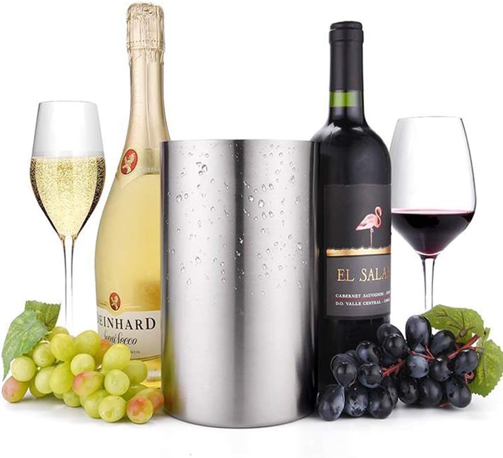 Wine Chiller Bucket, Stainless Steel Double Wall Wine Cooler Bucket, Keeps Cold for Hours Wine Bottle Cooler Chiller
