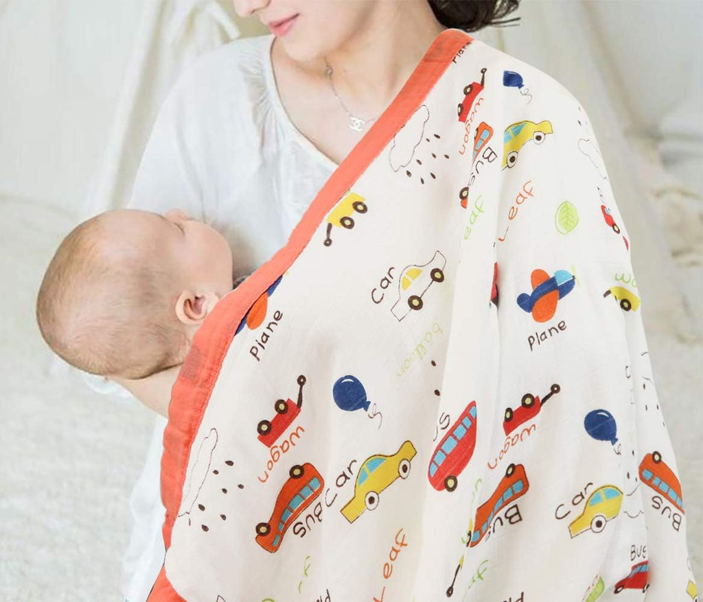 Coral Red Muslin Baby Blanket, Ultra Soft Hypoallergenic Baby Quilts, Unisex Baby Swaddle Wrap, Oversized 43 X 45