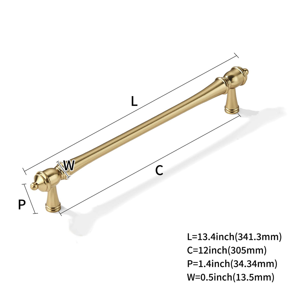 2 Pack 12 inch(305mm) Hole Center Brushed Brass Cabinet Pulls Heavy-Duty Solid Satin Brass Cabinet Hardware Drawer