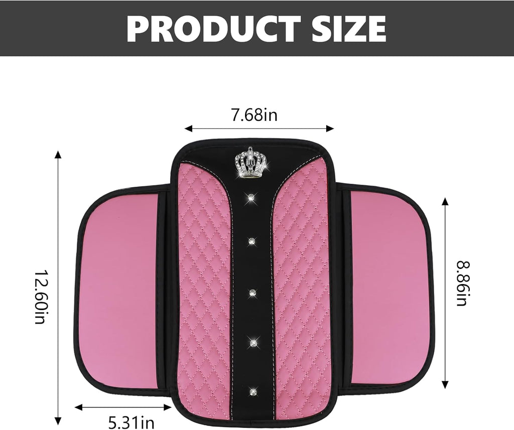 Car Accessories Set, Bling Crown Leather Car Steering Wheel Cover w/Armrest Pad, Seat Belt Cover Pads, Gear - Set of 8