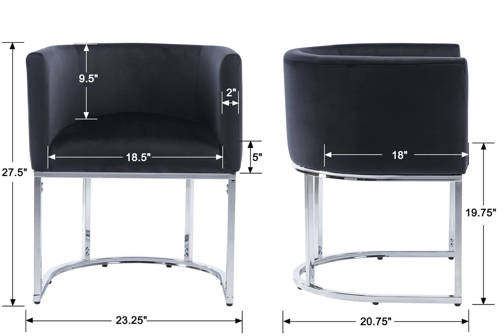 Velvet Dining Chairs Set of 3 Modern Barrel Arm Chairs with Chrome Metal Frame, Upholstered Kitchen Chairs 18.5" Wide