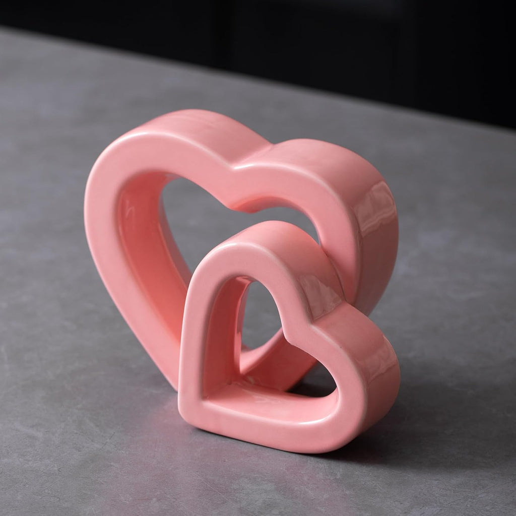 Love decorCeramic Golden Heart Decoration, Valentine's Day, Anniversary, Wedding Gift, Home Decoration (Pink)