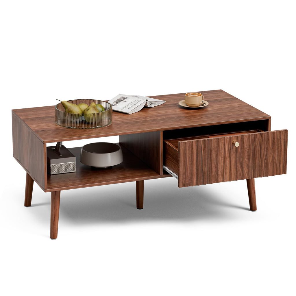With Fluted Drawer, Mid-Century, Walnut