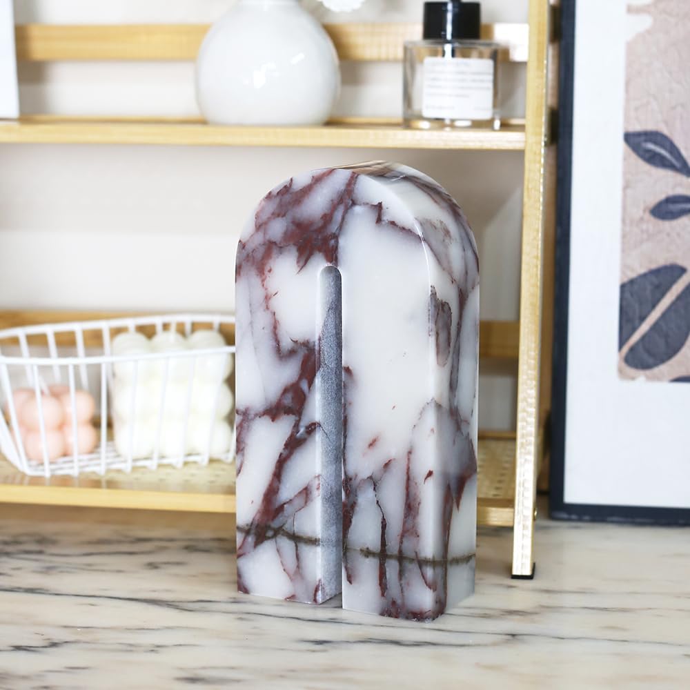 Natural Marble Bookends Decor, Book Ends Set of 1 | Decorative Bookends for Shelves - Heavy Duty Book Ends