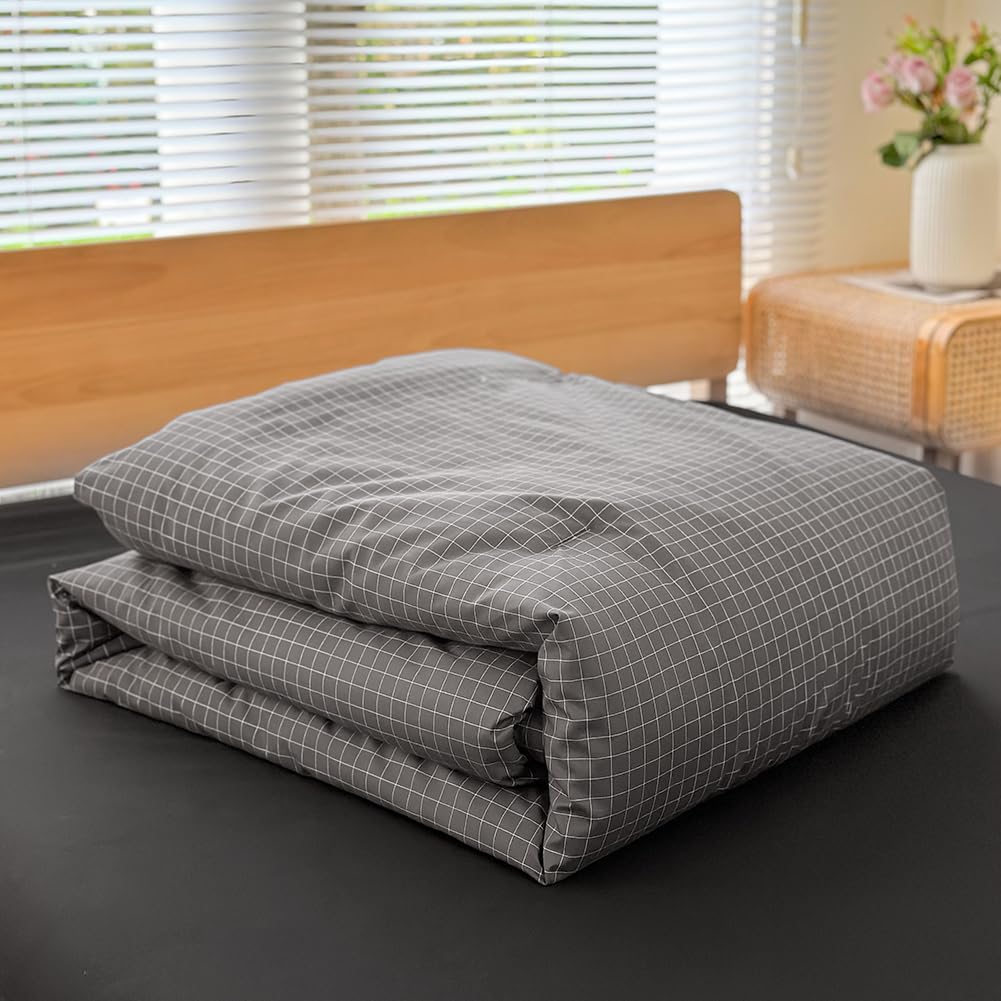 Comforter Set, Dark Gray Plaid, 3 Pieces