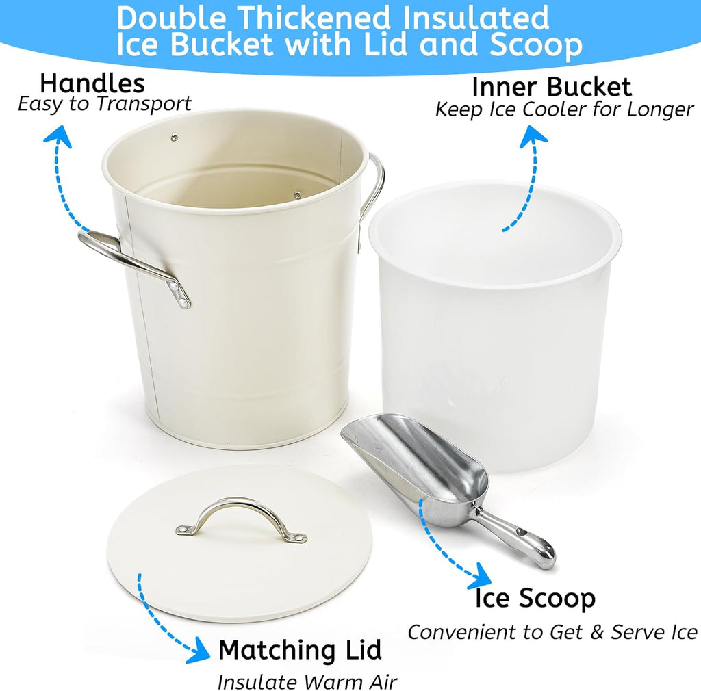 4L Ice Bucket with Scoop and Lid, Double Walled Insulated Wine Bucket Chiller with Carry Handles, Beverage Tub