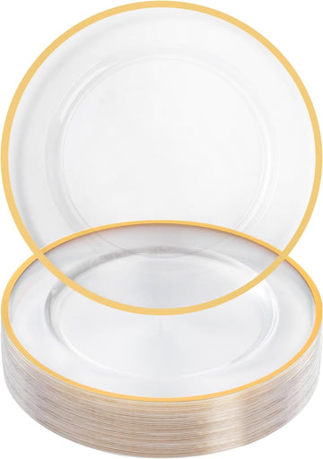 Inch Reusable Clear Charger Plates with Gold Rim - Set of 25