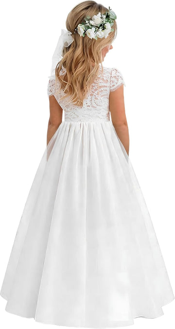 Girl Paisley Lace Back A-Line Straight Tutu Tulle Party Flower Girl Dress