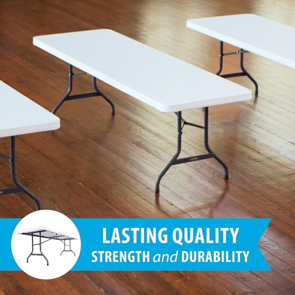 8-Foot Commercial Folding Table, White Granite HDPE Top, Steel Frame