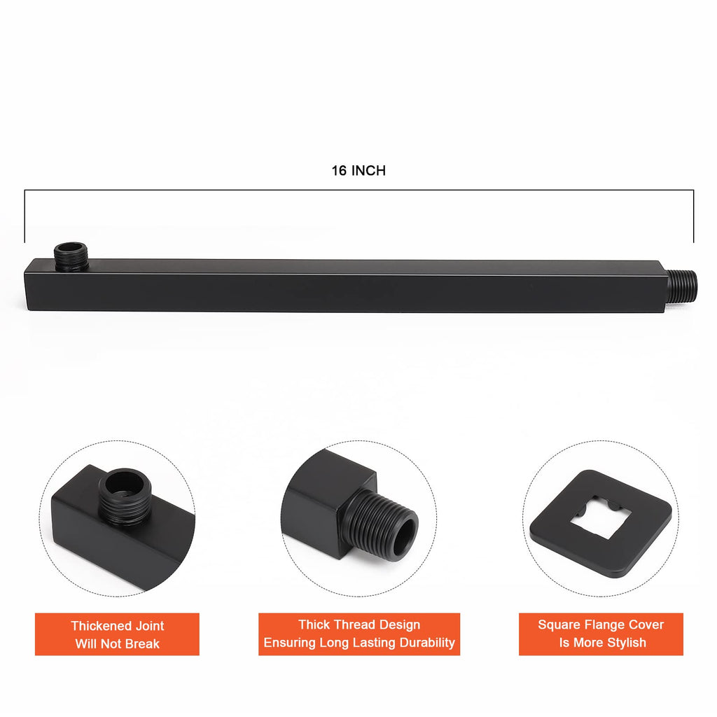 Shower Head with Extension Arm, High Pressure Square with ShowerArm, Stainless Steel Rainfall-Waterfall Full Body