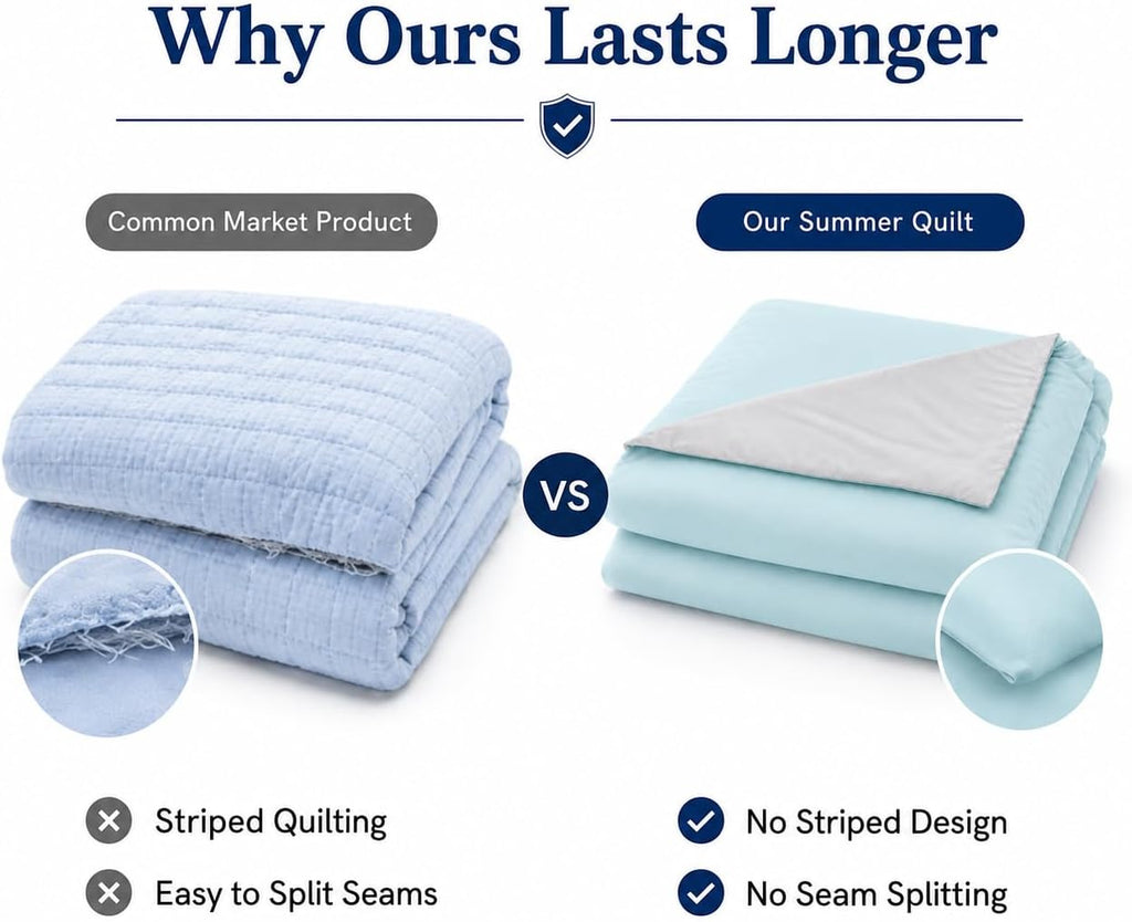 Double-Sided Cooling Comforter Queen Size, Ice Silk Summer Blanket, Smooth No-Stripes, No-Seam, Edge-Free Design