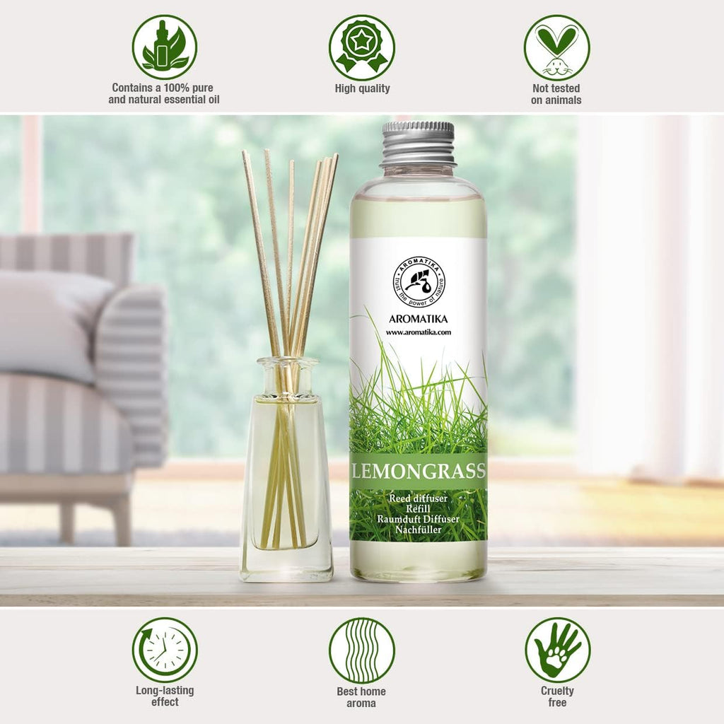 Lemongrass Reed Diffuser Refill, Natural Essential Lemongrass Oil 6.8 Fl Oz - Fresh & Long Lasting Fragrance - Best - Set of 68