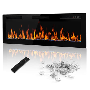 50 inch Electric Fireplace Recessed and Wall Mounted, 750/1500W Heater and Linear Fireplace with Touch Screen Control