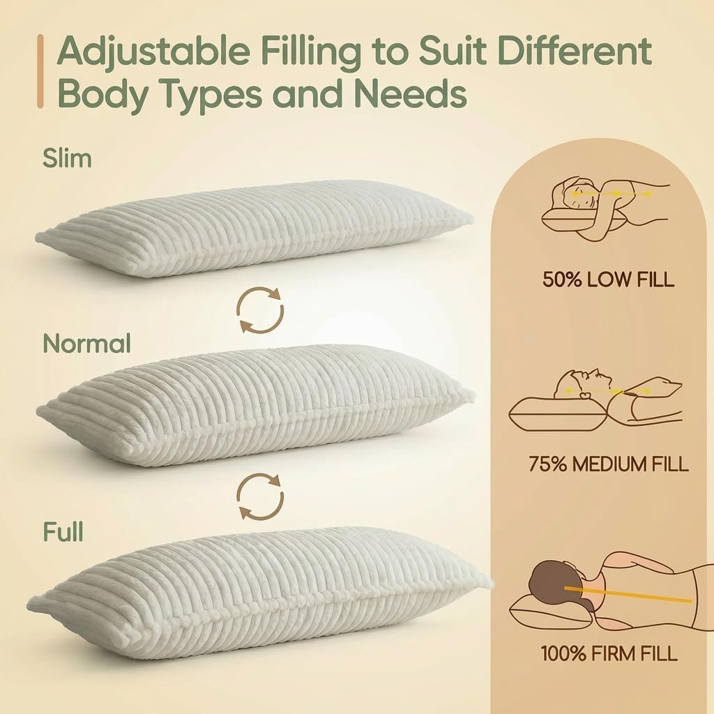 Luxurious Faux Fur Full Body Pillow for Adults,Shredded Memory Foam Body Pillows for Side Sleeper & Pregnancy, 20x54