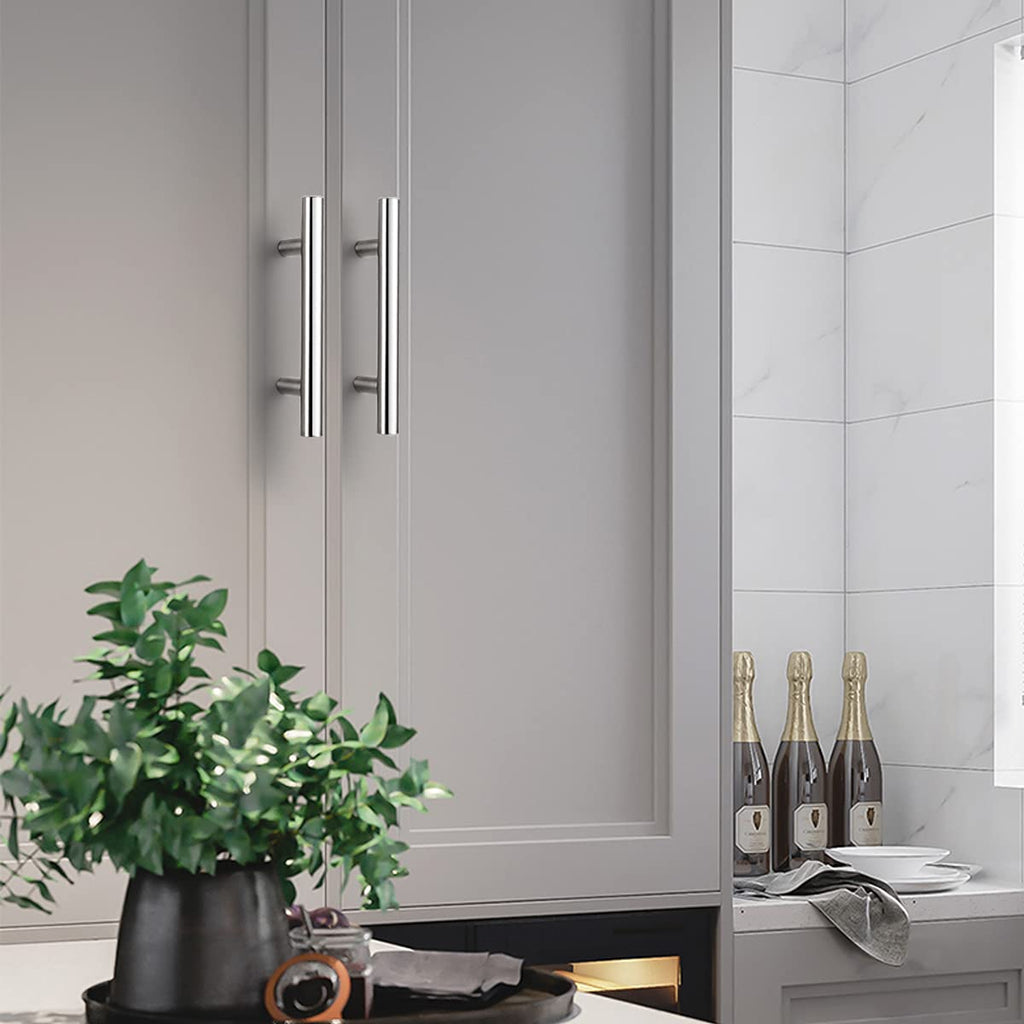 30 Pack 3 Inch Polished Chrome Cabinet Handles, 5 Inches Total Length Euro T Bar Handle Pulls, Stainless Steel