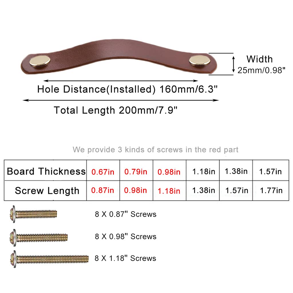 4 Pack 200mm Lengthened Soft Genuine Leather Drawer Pulls Handle,Wardrobe Cabinets Kitchen Closet Knobs Door Pulls