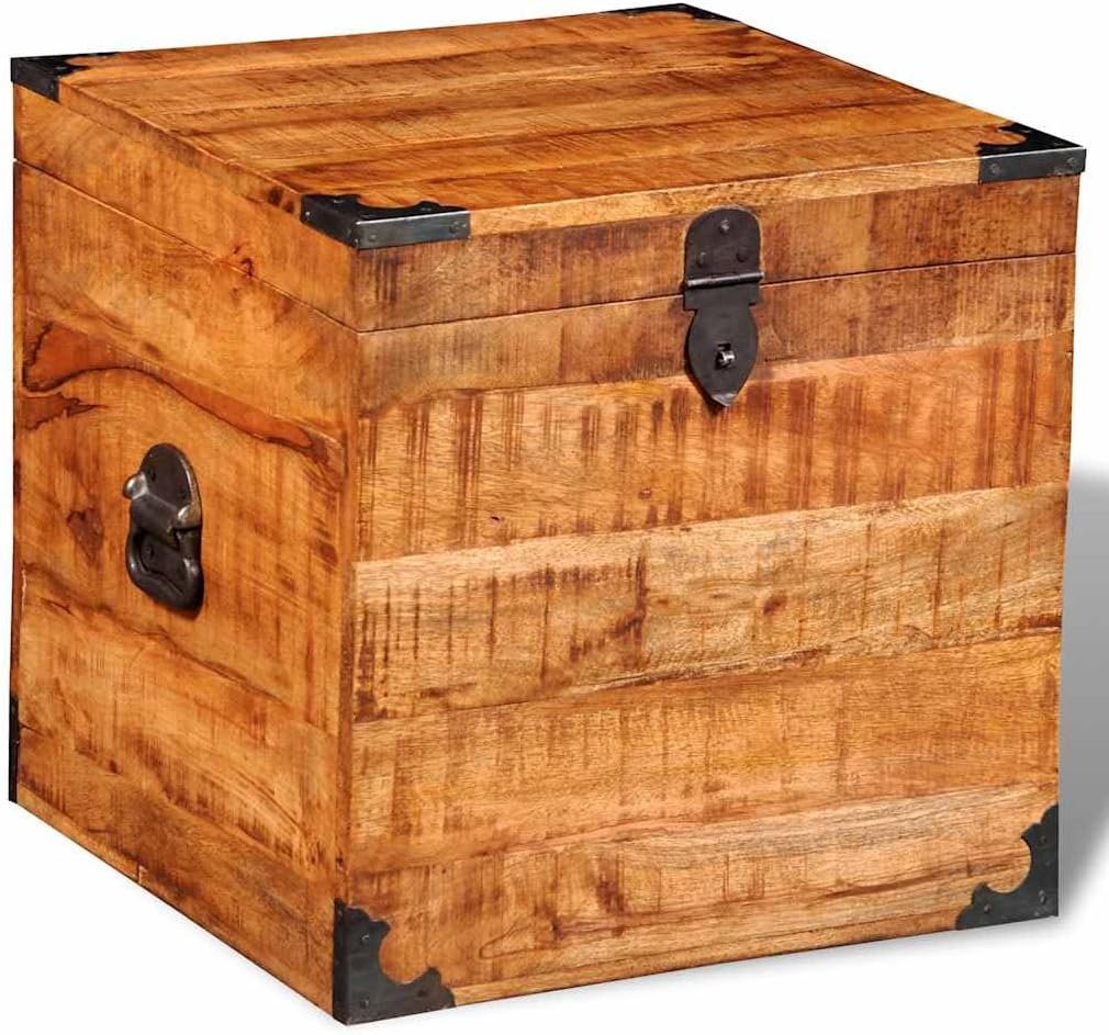 Handmade Cubic Storage Chest, Solid Rough Mango Wood Decorative Trunk, Vintage Style Organizer Bin , 18 x 18 x 18