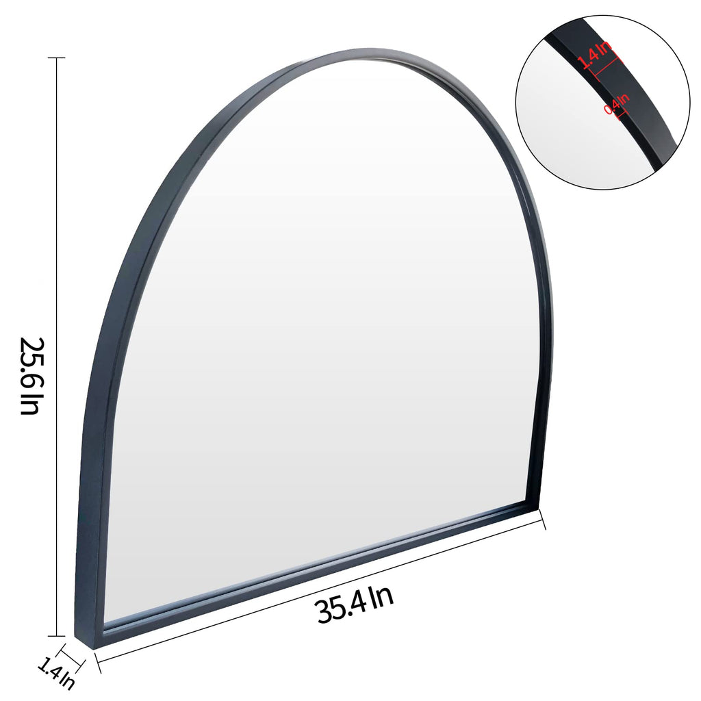 Minimalist Black Arched Mirror, Large Farmhouse Bathroom Fireplace Mantel Horizontal Wide Arch Mirrors /Living Room