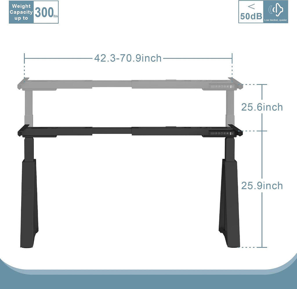 Standing Desk Frame Dual Motors 3 Stages Electric Height Adjustable Sitting Stand Up Desk Base Legs Only (Black)