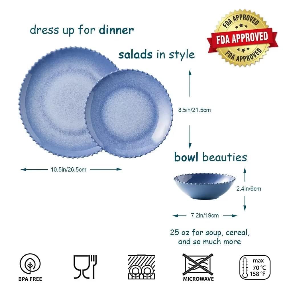 MissYIP 12 Piece Melamine Dinnerware Sets, Service for 4, Lightweight Unbreakable, BPA Free, Food Grade Plates Sets