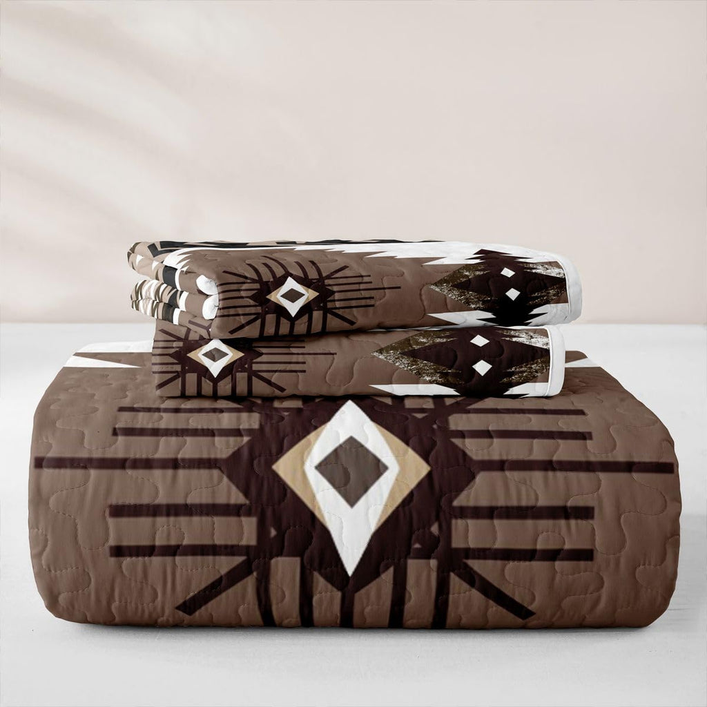 Boho Western Quilt Bedding Set Vintage Geometric Triangle Diamond Quilt Bedding Southwestern Native Aztec