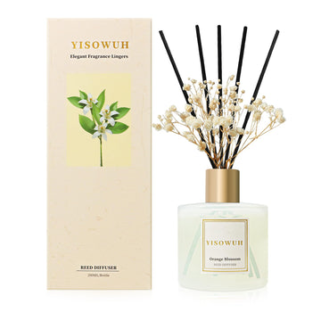 Diffusers 6.76 fl oz(200ml), Orange Blossom Reed Diffuser Set Oil Diffusers with 8 Reed Sticks, Long Lasting