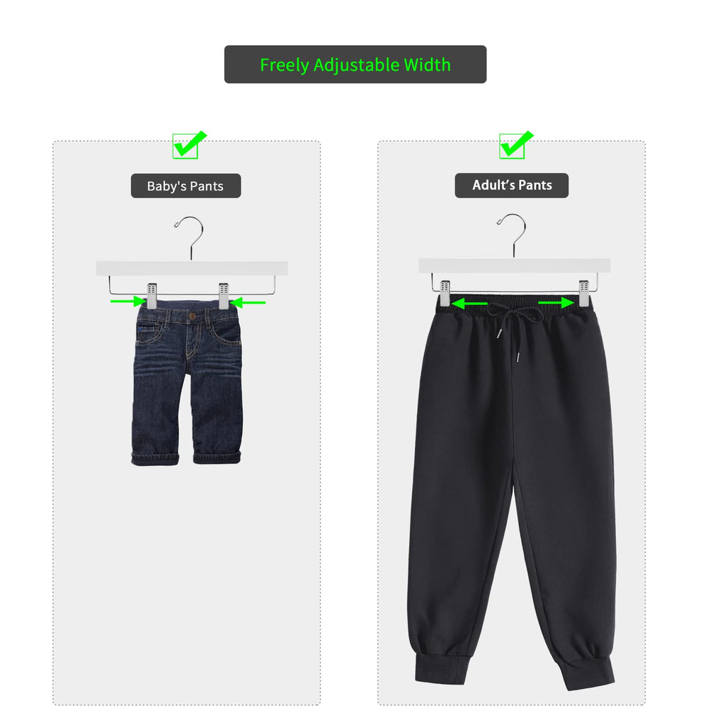 Deluxe Wooden Pants Hangers Solid Wood Bottom Jeans Hanger Skirt Hanger with 2-Adjustable Clips Pack of 20 (White)