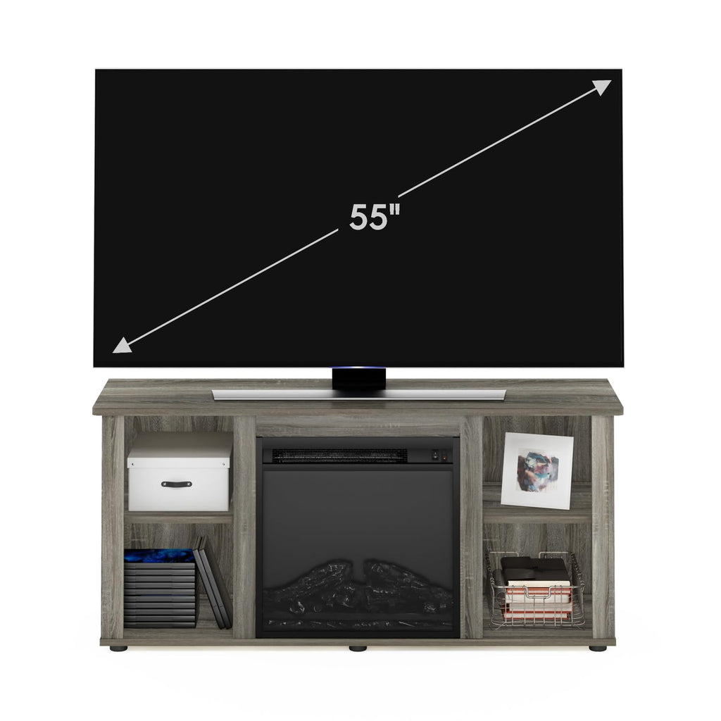 Jensen Fireplace Entertainment Center TV Stand with Open Storage for TV up to 55 Inch, French Oak Grey