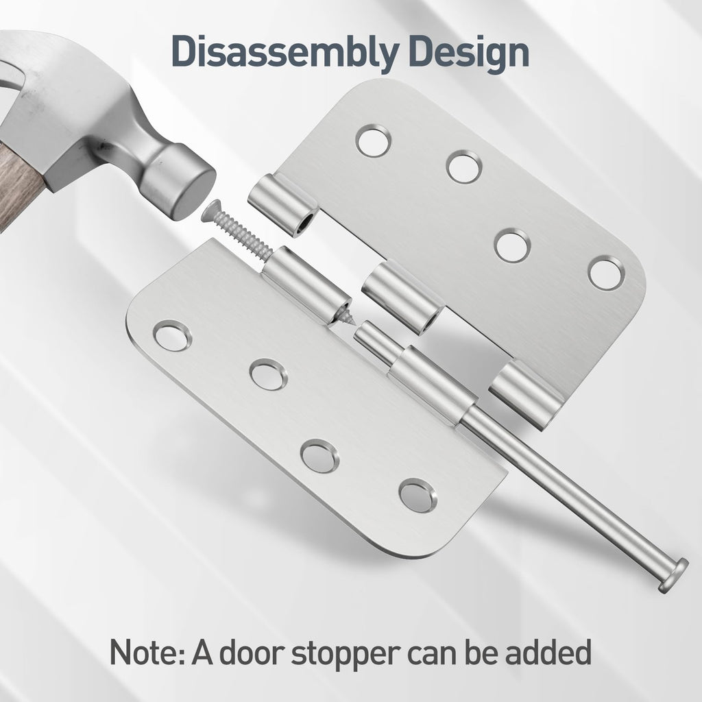 3 Pack 4 Inch Brushed Nickel Exterior Door Hinges, 5/8" Radius Corner