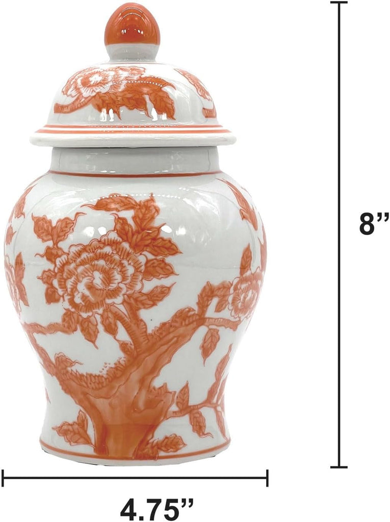 8" Ceramic Ginger Jar w/Lid - Classic Chinese Style Porcelain Jar Tea Storage Decor Decorative Centerpiece Vintage
