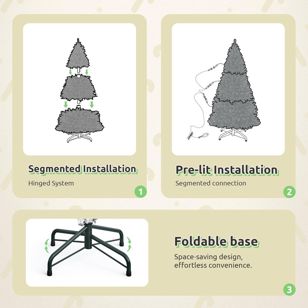 7.5ft Prelit Flocked Drooping Pencil Spruce Xmas Tree w/Pine Cones