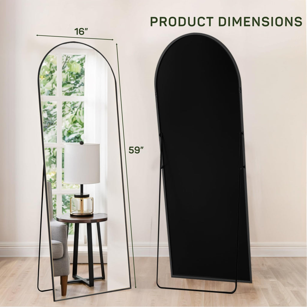 Arched Mirror Full Length, 16"x59" Body Wall Mirrors with Shatter-Proof Glass, Floor Standing, Hanging or Leaning