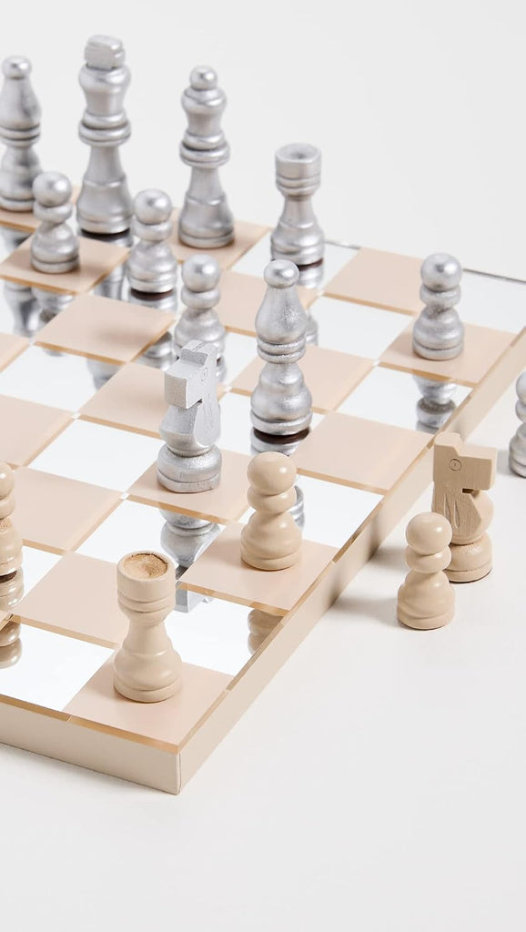 Classic Art of Chess Mirror, Beige & Silver - Acrylic Board