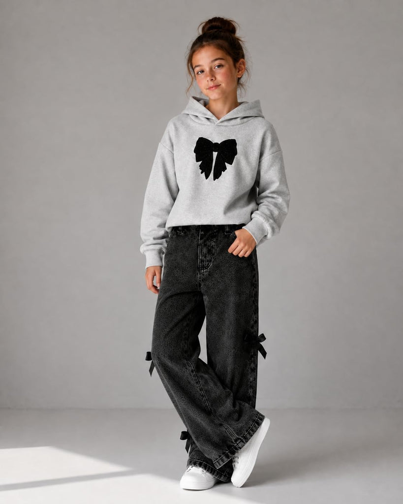 Tween Girls Clothes Bow Hoodie Sweatshirt Top + Jeans 2 Piece Outfit Set
