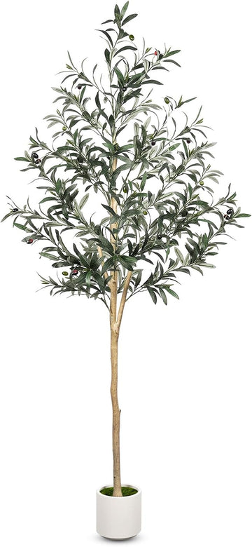 Artificial Olive Tree 6FT with Natural Wood Trunk, Realistic Silk Leaves