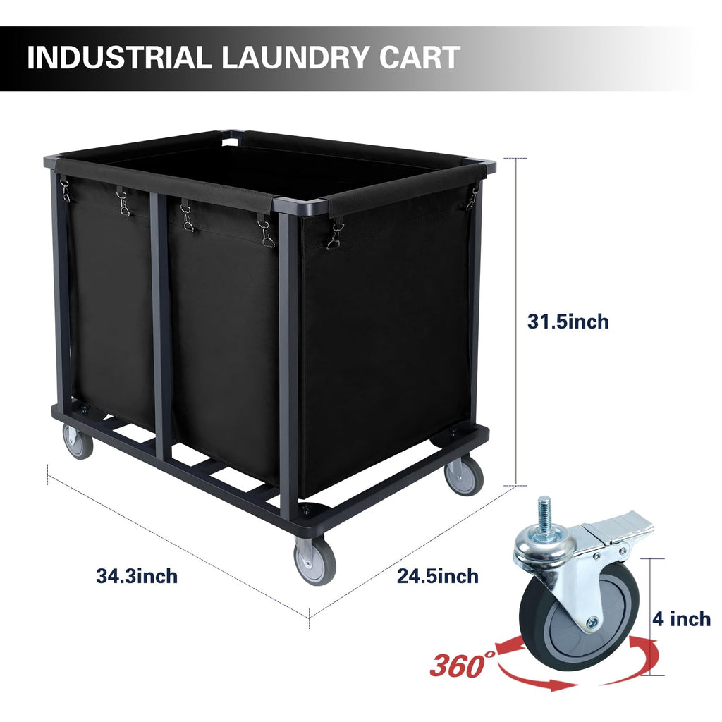 Commercial Laundry Cart with Wheels,400L Black