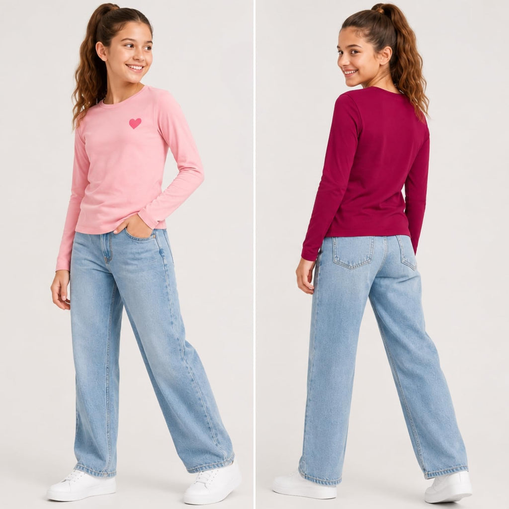 Girls Long Sleeve Shirts Pack, Soft Cotton Blend T Shirts