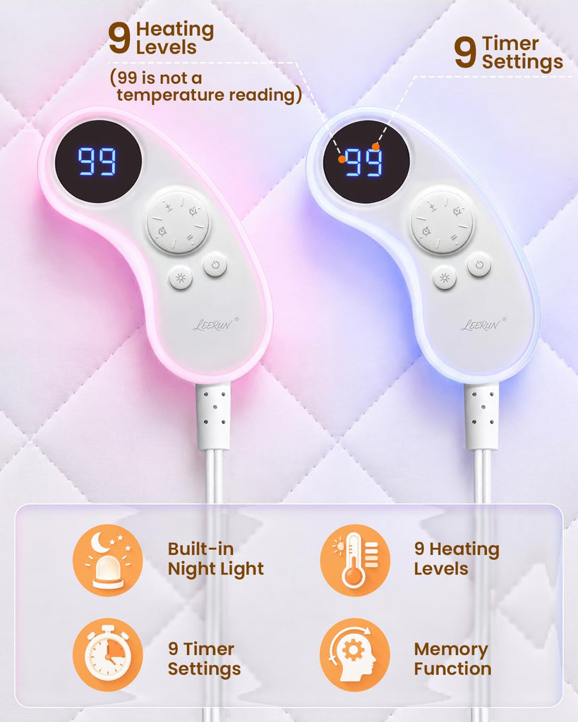Heated Mattress Pad : Even Fast Heating 125.6°F Dual Control