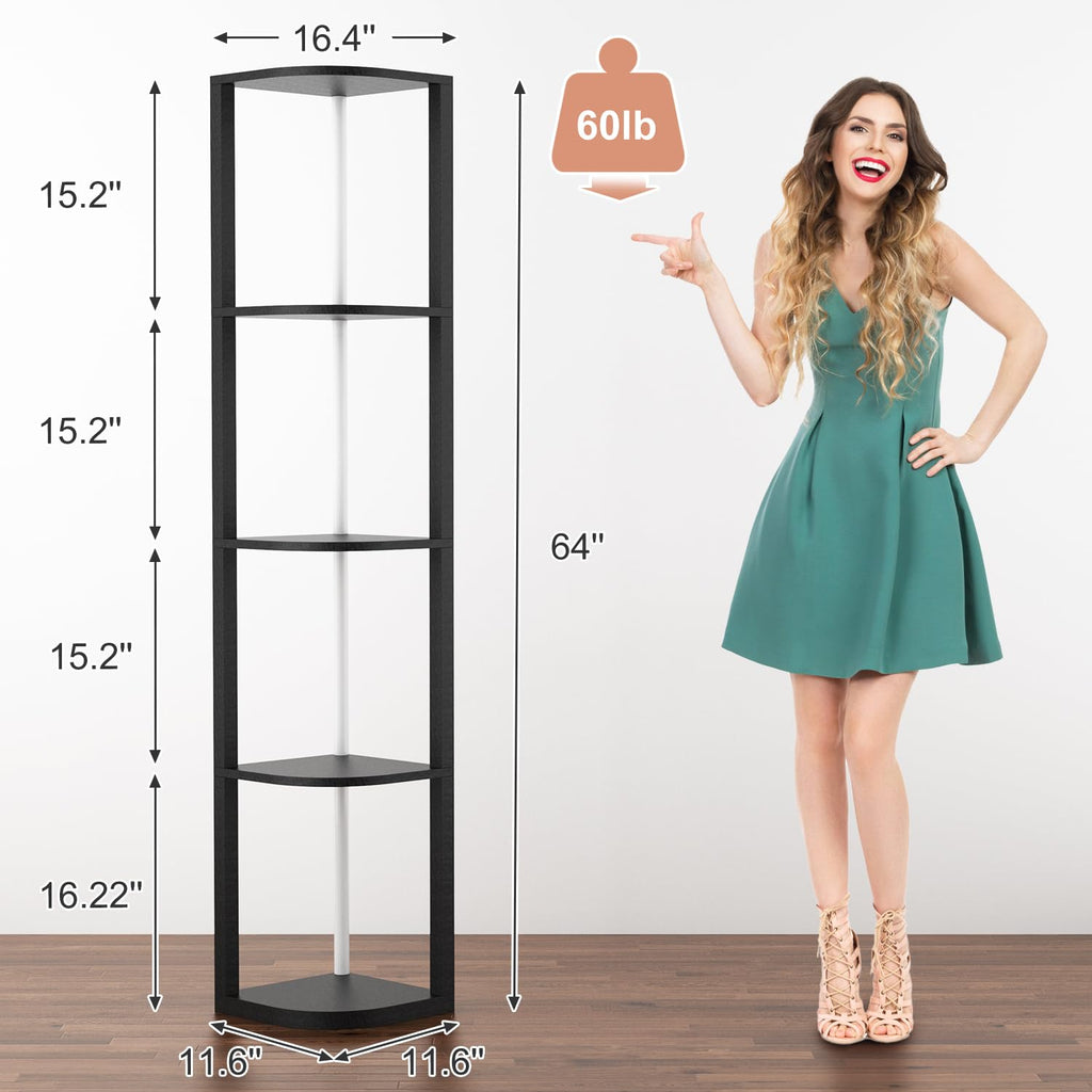 5 Tiers Corner Shelf with Light Tall Display Shelf for Collectibles Control Multiple Color Lights via APP and Remote