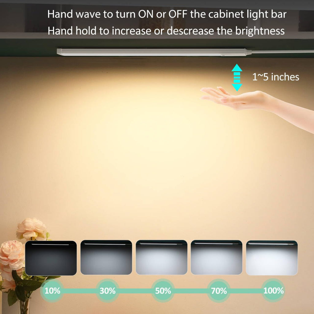 Under Cabinet Light 16 Inch Plug in 110VAC. Hand Wave Activated. 8W LED Light Bar. Bright but Dimmable. Light Color