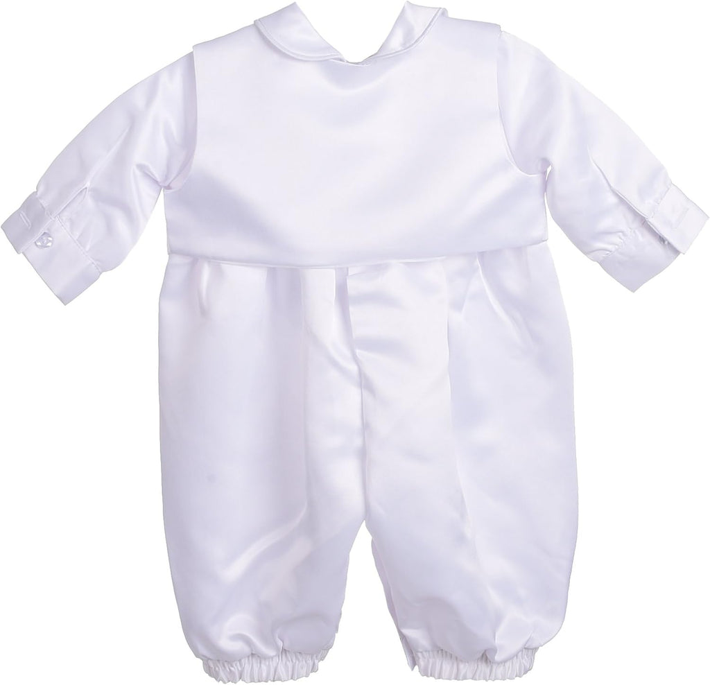 Infant Baby Boy Christening Baptism Outfit Satin Romper Bodysuit Set with Bonnet Hat Months, White