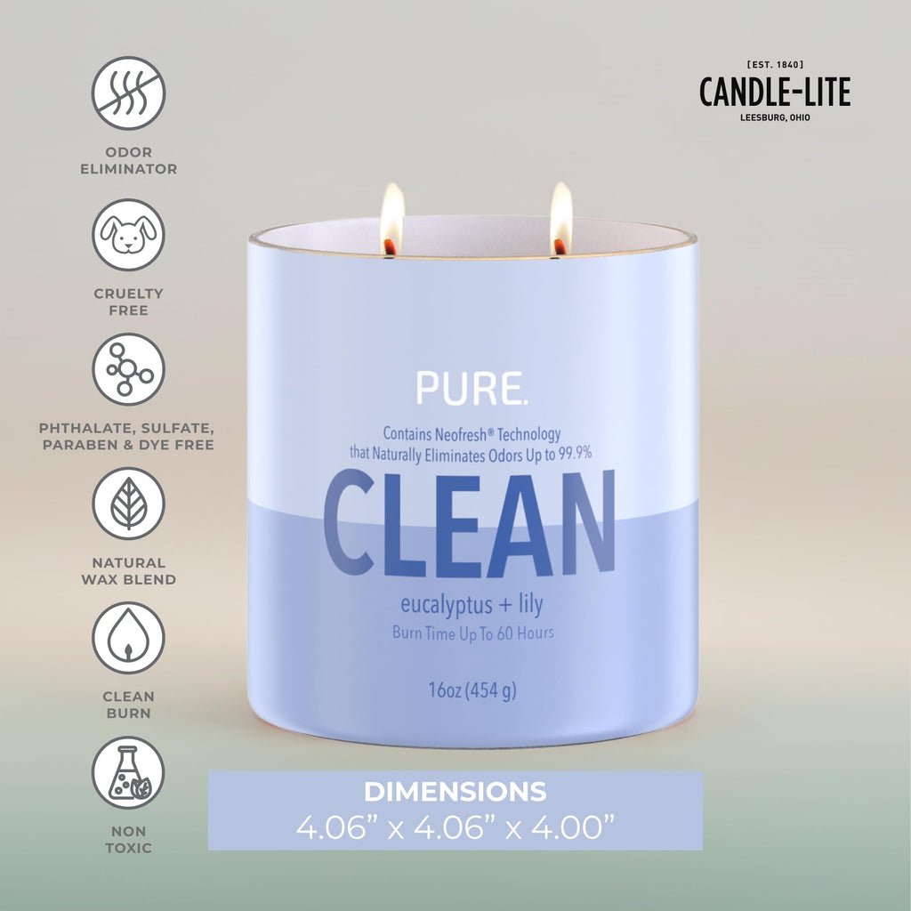Pure Eucalyptus & Lily Odor Eliminating Scented Candles, Neofresh Technology Eliminates 99.9% of Odors, 16 oz 2-Wick