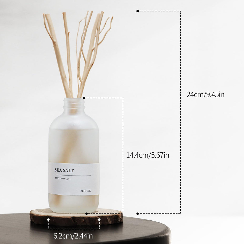Sea Salt Reed Diffuser Set of 2-14.8 oz(220mlx2) Sea Salt Musk and Grass Essential Oils, Bathroom Air Freshener with